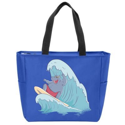 Hippo Surfing Surf Hippopotamus Wave Ocean Beach Gift Zip Tote Bag