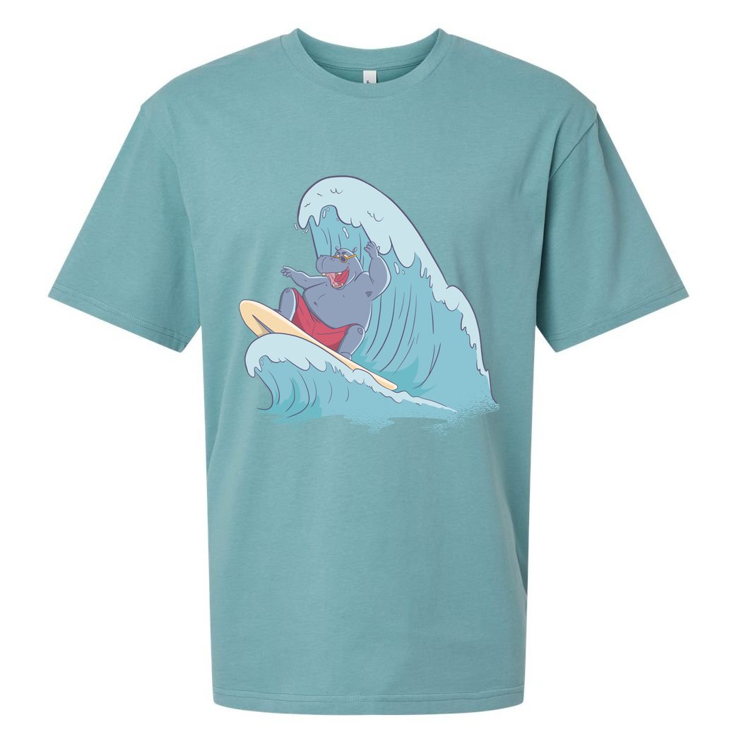 Hippo Surfing Surf Hippopotamus Wave Ocean Beach Gift Sueded Cloud Jersey T-Shirt