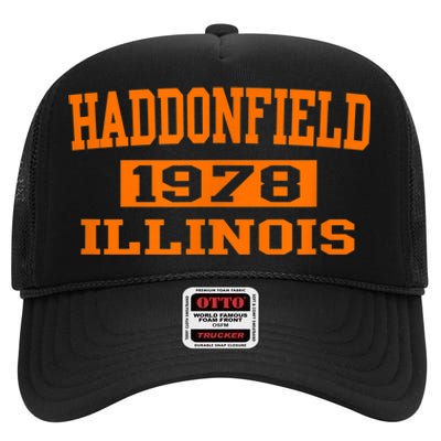 Halloween Spooky Scary Haddonfield Illinois Halloween 1978 High Crown Mesh Back Trucker Hat