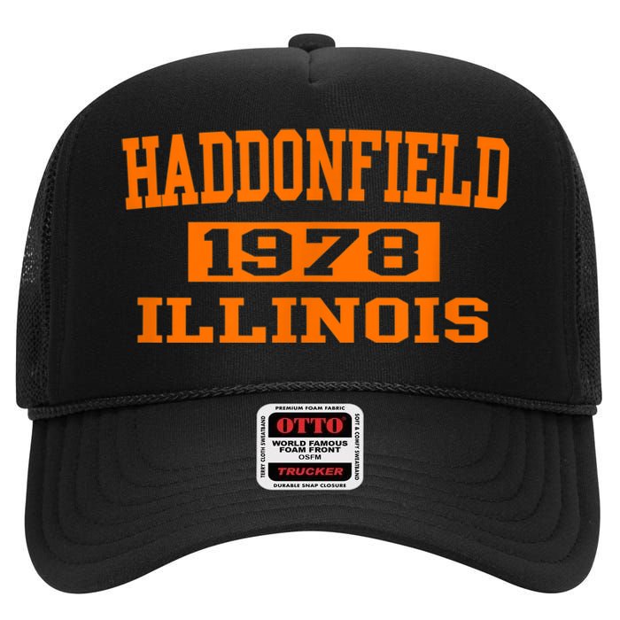 Halloween Spooky Scary Haddonfield Illinois Halloween 1978 High Crown Mesh Back Trucker Hat