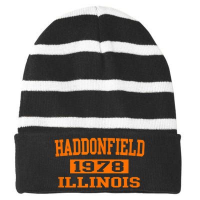 Halloween Spooky Scary Haddonfield Illinois Halloween 1978 Striped Beanie with Solid Band