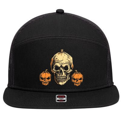 Halloween Spooky Skull Jack O Lantern Pumpkins 7 Panel Mesh Trucker Snapback Hat