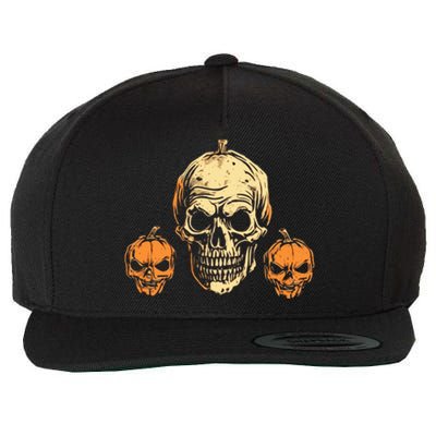 Halloween Spooky Skull Jack O Lantern Pumpkins Wool Snapback Cap