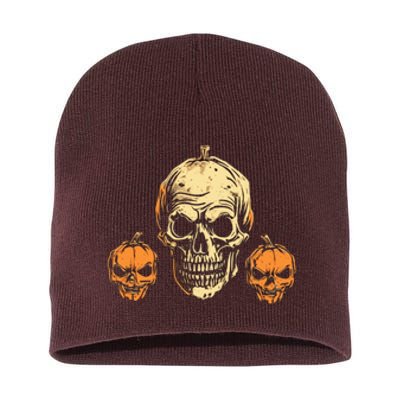 Halloween Spooky Skull Jack O Lantern Pumpkins Short Acrylic Beanie