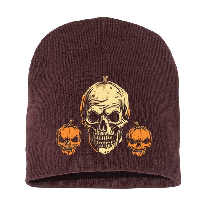 Halloween Spooky Skull Jack O Lantern Pumpkins Short Acrylic Beanie