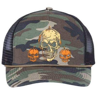 Halloween Spooky Skull Jack O Lantern Pumpkins Retro Rope Trucker Hat Cap