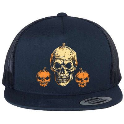 Halloween Spooky Skull Jack O Lantern Pumpkins Flat Bill Trucker Hat