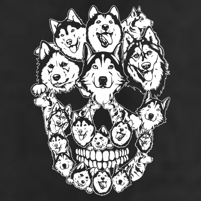 Husky Skull Siberian Dog Lover 7 Panel Mesh Trucker Snapback Hat