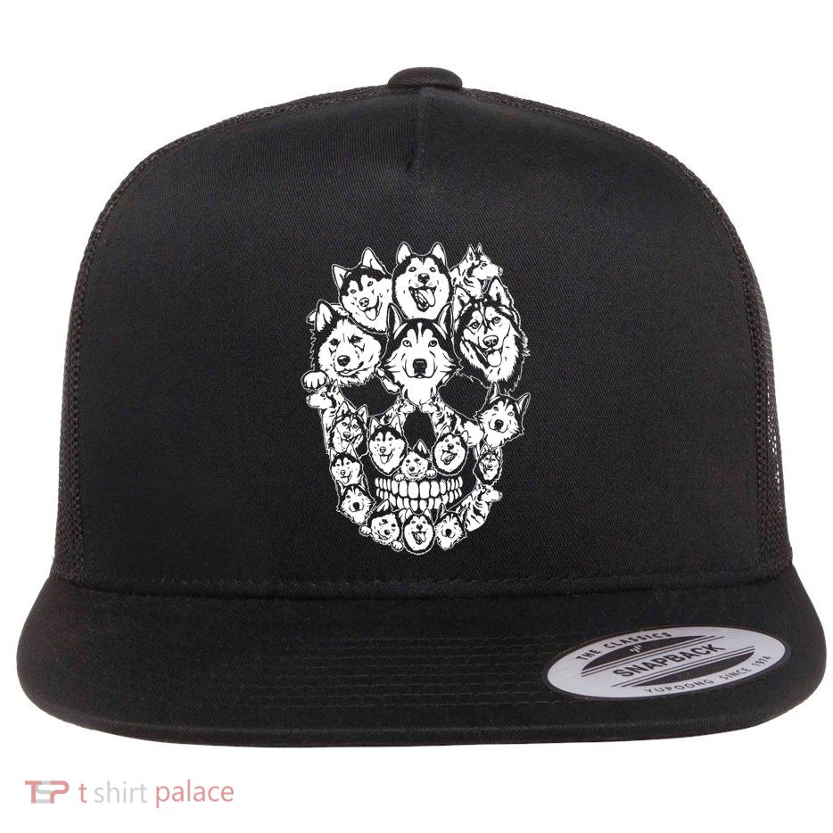 Husky Skull Siberian Dog Lover Flatbill Hat