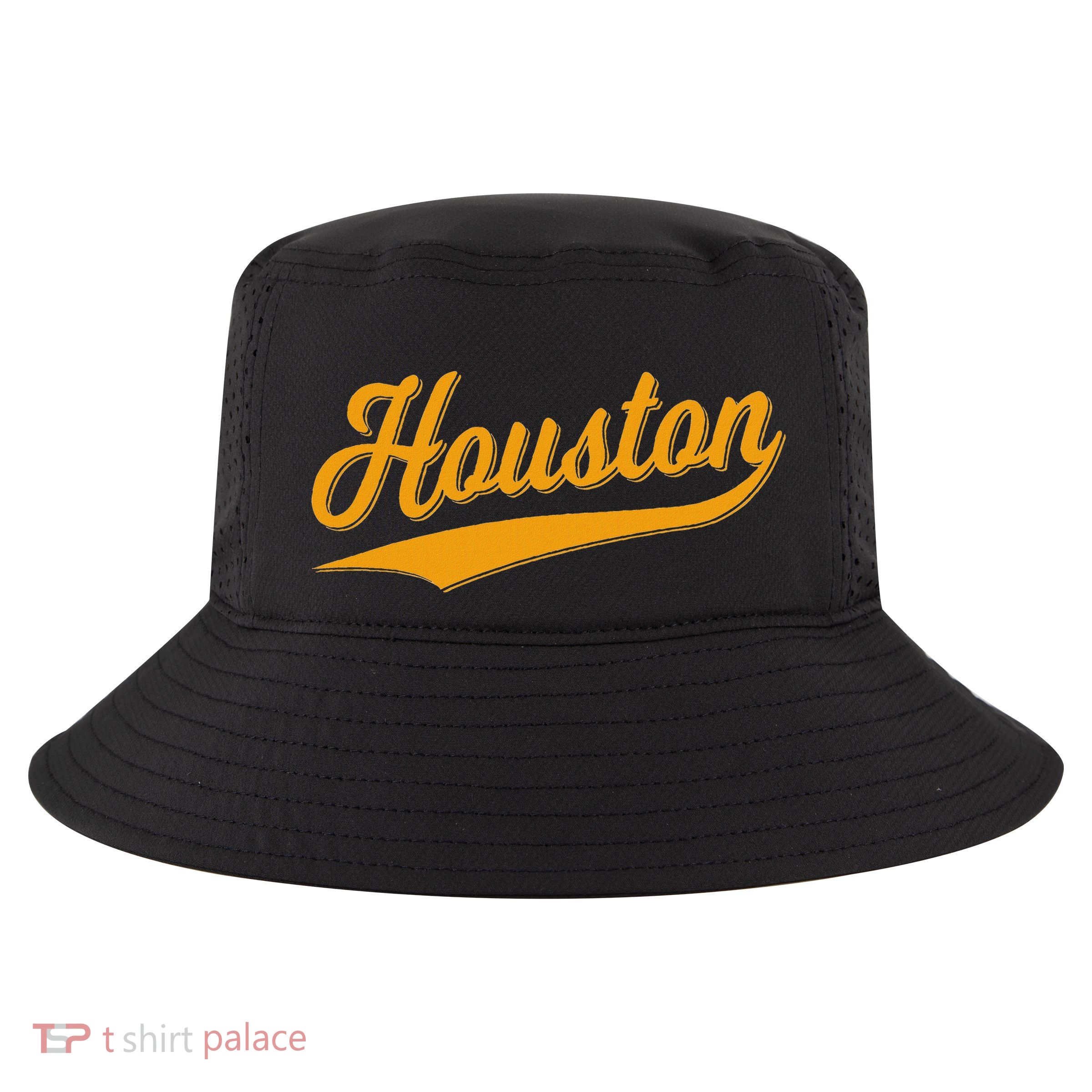 Houston Sports Script Cursive Classic Texas Flag Swoosh Cool Comfort Performance Bucket Hat