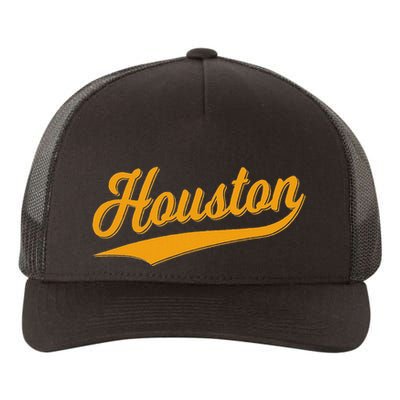 Houston Sports Script Cursive Classic Texas Flag Swoosh Yupoong Adult 5-Panel Trucker Hat