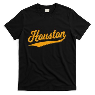 Houston Sports Script Cursive Classic Texas Flag Swoosh T-Shirt