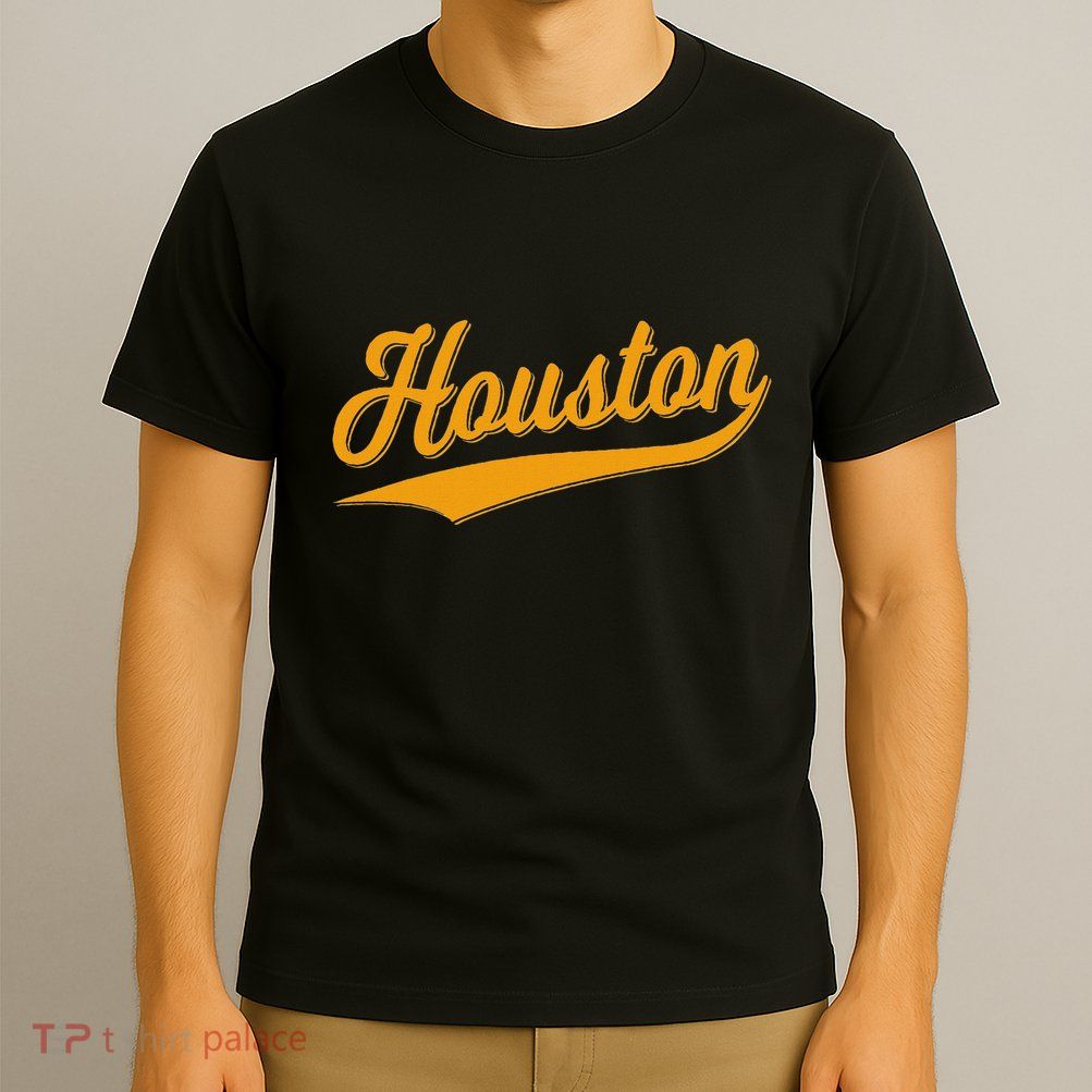 Houston Sports Script Cursive Classic Texas Flag Swoosh T-Shirt