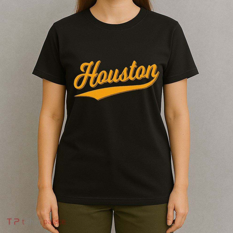 Houston Sports Script Cursive Classic Texas Flag Swoosh T-Shirt