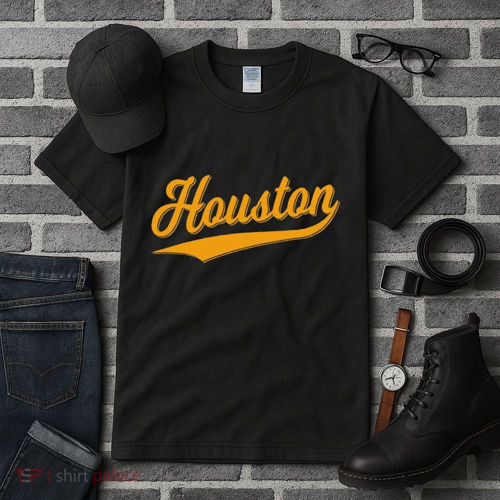 Houston Sports Script Cursive Classic Texas Flag Swoosh Tall T-Shirt