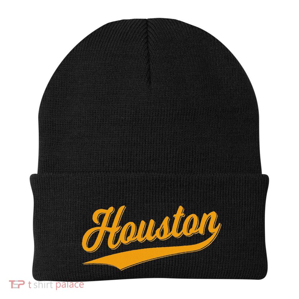 Houston Sports Script Cursive Classic Texas Flag Swoosh Beanie