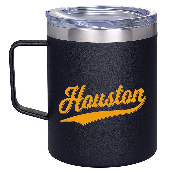 Houston Sports Script Cursive Classic Texas Flag Swoosh 12oz Stainless Steel Coffee Mug