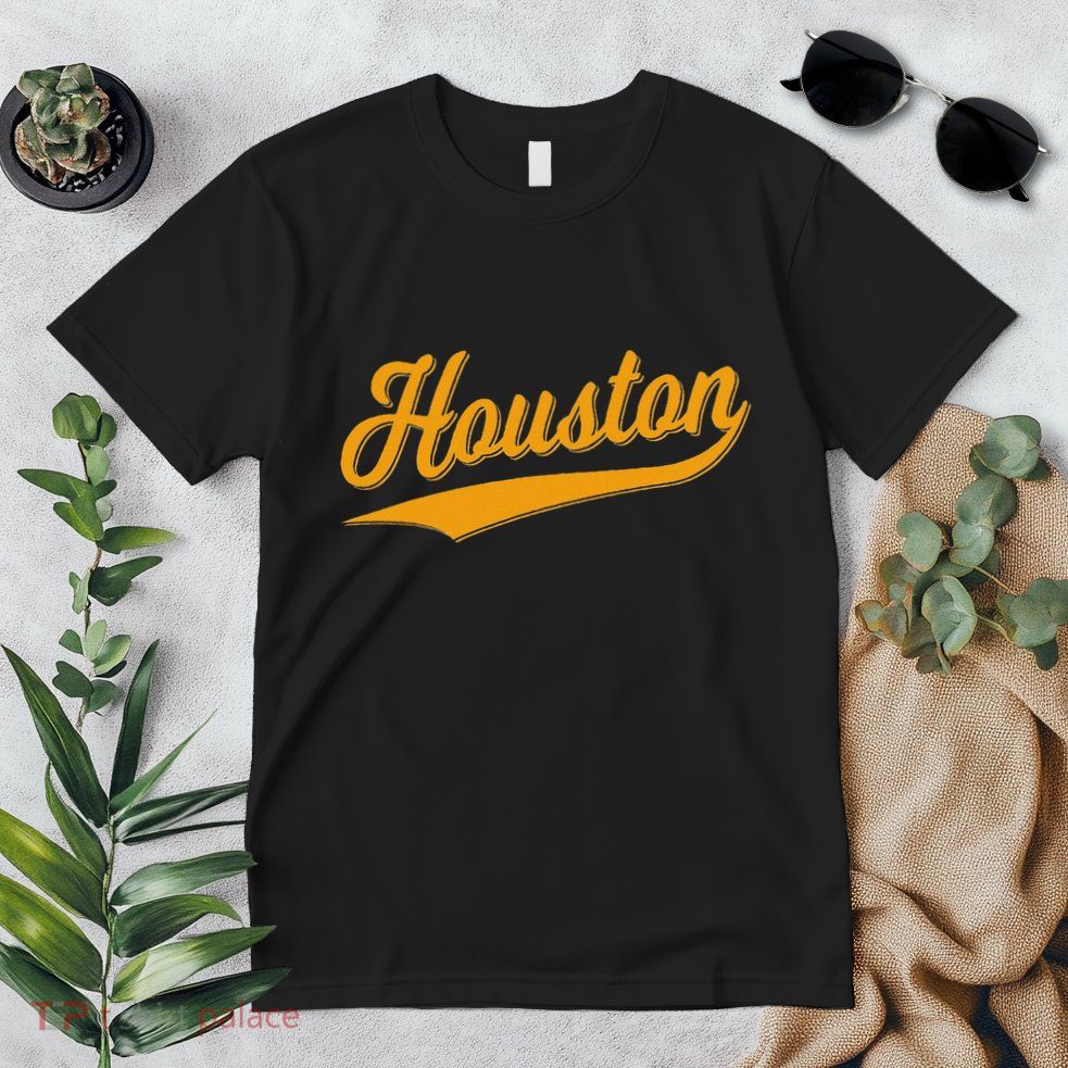 Houston Sports Script Cursive Classic Texas Flag Swoosh Premium T-Shirt