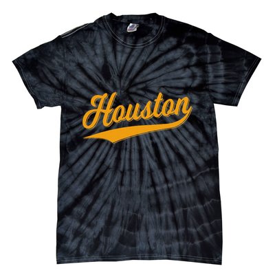 Houston Sports Script Cursive Classic Texas Flag Swoosh Tie-Dye T-Shirt