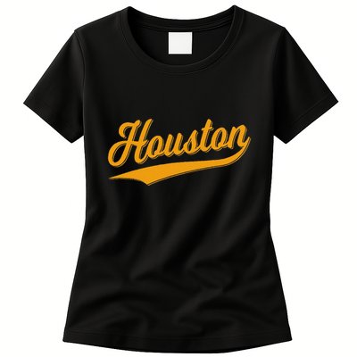 Houston Sports Script Cursive Classic Texas Flag Swoosh Womens T-Shirt