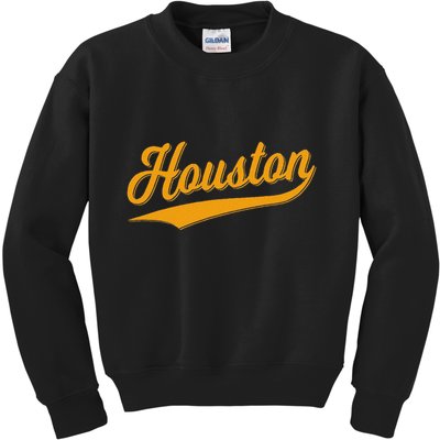 Houston Sports Script Cursive Classic Texas Flag Swoosh Kids Sweatshirt