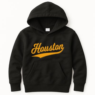 Houston Sports Script Cursive Classic Texas Flag Swoosh Kids Hoodie