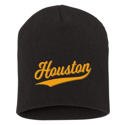 Houston Sports Script Cursive Classic Texas Flag Swoosh Short Acrylic Beanie