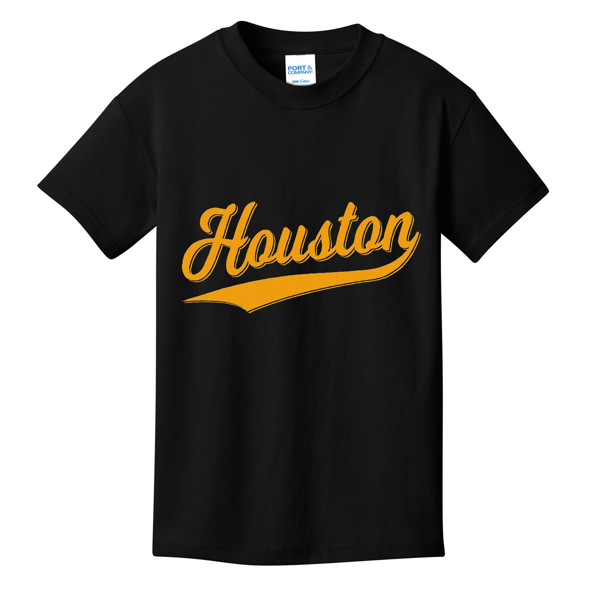 Houston Sports Script Cursive Classic Texas Flag Swoosh Kids T-Shirt