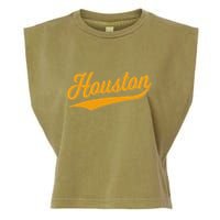 Houston Sports Script Cursive Classic Texas Flag Swoosh Garment-Dyed Women's Muscle Tee