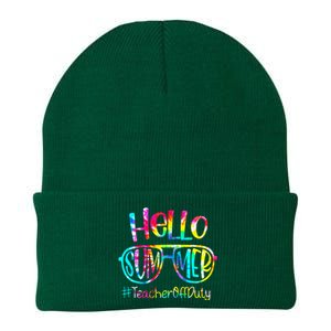 Hello Summer Teacher Off Duty Last Day Of School Tie Dye Knit Cap Winter Beanie