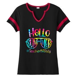 Hello Summer Teacher Off Duty Last Day Of School Tie Dye Ladies Halftime Notch Neck Tee