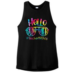 Hello Summer Teacher Off Duty Last Day Of School Tie Dye Ladies PosiCharge Tri-Blend Wicking Tank