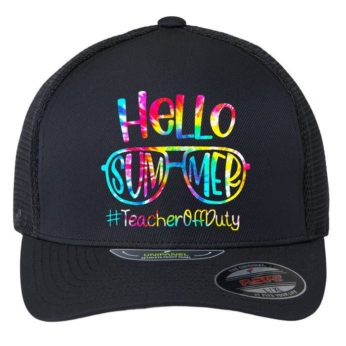 Hello Summer Teacher Off Duty Last Day Of School Tie Dye Flexfit Unipanel Trucker Cap