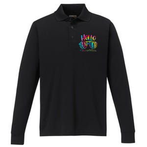 Hello Summer Teacher Off Duty Last Day Of School Tie Dye Performance Long Sleeve Polo