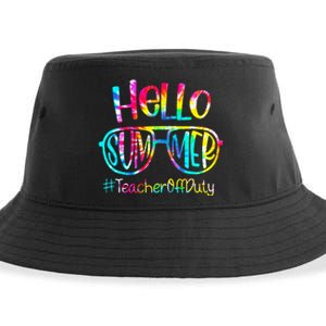 Hello Summer Teacher Off Duty Last Day Of School Tie Dye Sustainable Bucket Hat