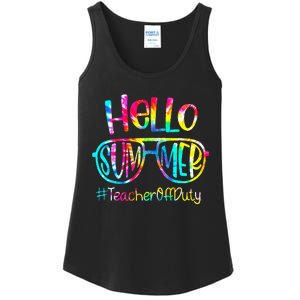 Hello Summer Teacher Off Duty Last Day Of School Tie Dye Ladies Essential Tank