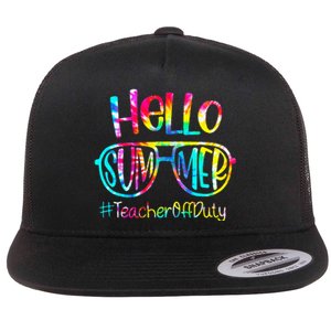 Hello Summer Teacher Off Duty Last Day Of School Tie Dye Flat Bill Trucker Hat