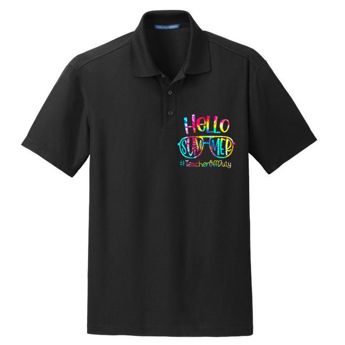 Hello Summer Teacher Off Duty Last Day Of School Tie Dye Dry Zone Grid Polo