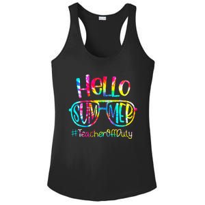 Hello Summer Teacher Off Duty Last Day Of School Tie Dye Ladies PosiCharge Competitor Racerback Tank