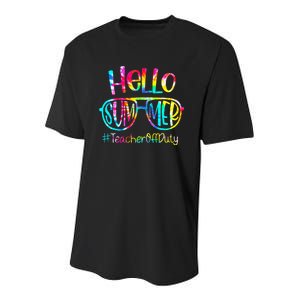 Hello Summer Teacher Off Duty Last Day Of School Tie Dye Youth Performance Sprint T-Shirt