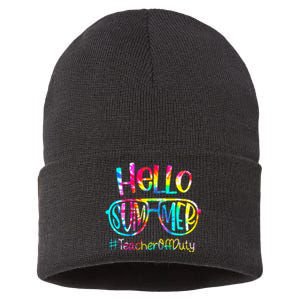 Hello Summer Teacher Off Duty Last Day Of School Tie Dye Sustainable Knit Beanie