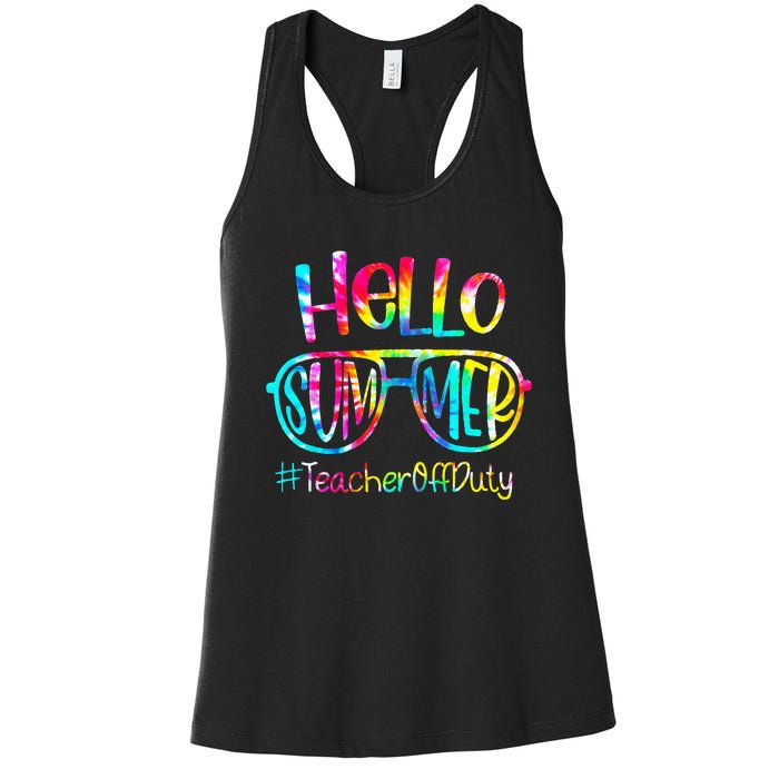 Hello Summer Teacher Off Duty Last Day Of School Tie Dye Women's Racerback Tank