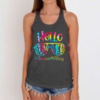 Hello Summer Teacher Off Duty Last Day Of School Tie Dye Women's Knotted Racerback Tank