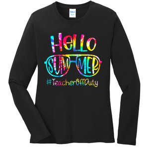 Hello Summer Teacher Off Duty Last Day Of School Tie Dye Ladies Long Sleeve Shirt