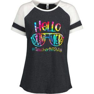 Hello Summer Teacher Off Duty Last Day Of School Tie Dye Enza Ladies Jersey Colorblock Tee