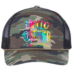 Hello Summer Teacher Off Duty Last Day Of School Tie Dye Retro Rope Trucker Hat Cap