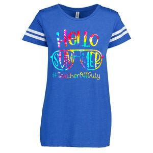 Hello Summer Teacher Off Duty Last Day Of School Tie Dye Enza Ladies Jersey Football T-Shirt