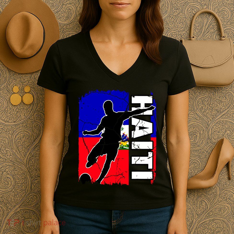 Haitian Soccer Team Haiti Flag Jersey Football Fans Women's V-Neck T-Shirt