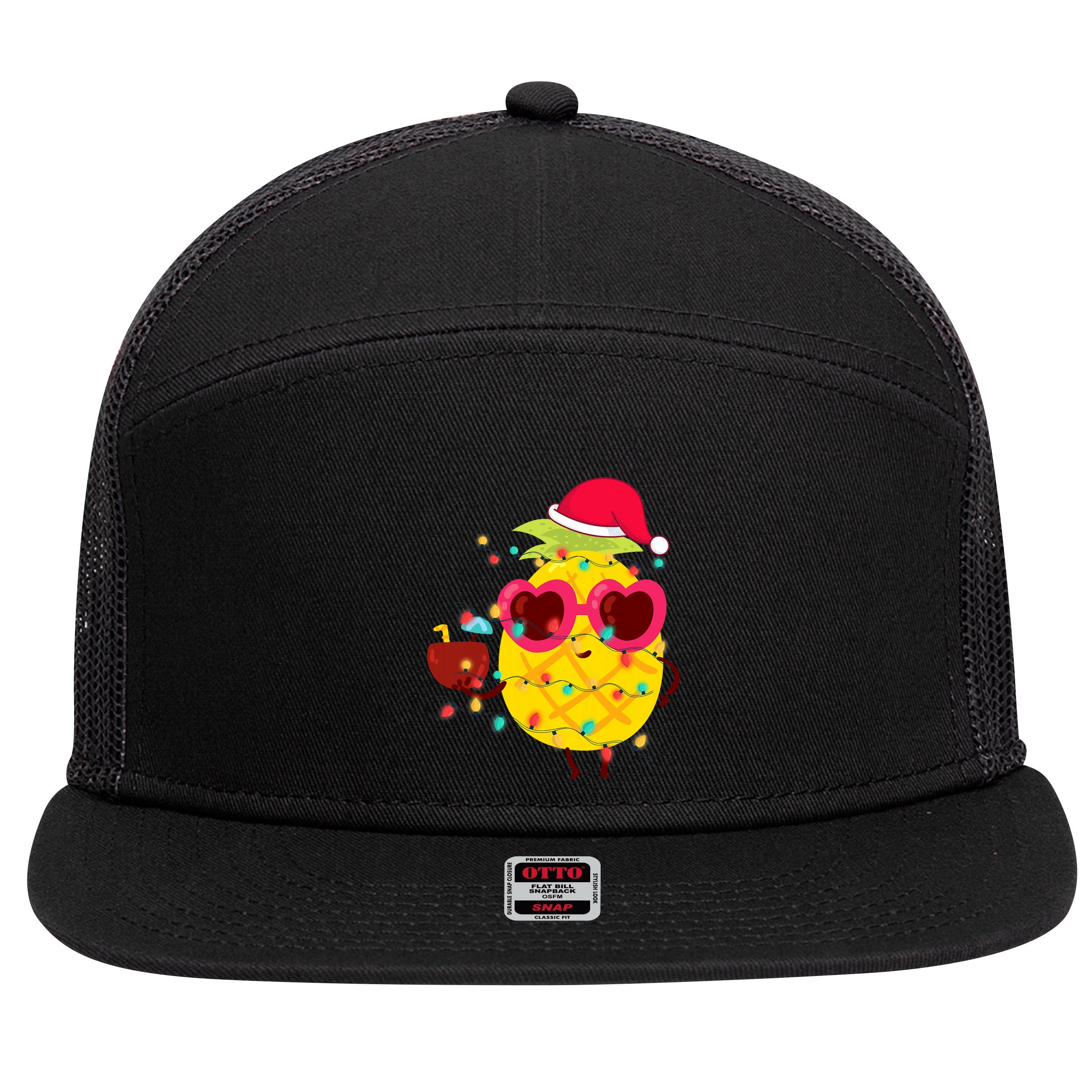 Hawaiian Summer Tropical Xmas Pineapple Christmas In July 7 Panel Mesh Trucker Snapback Hat