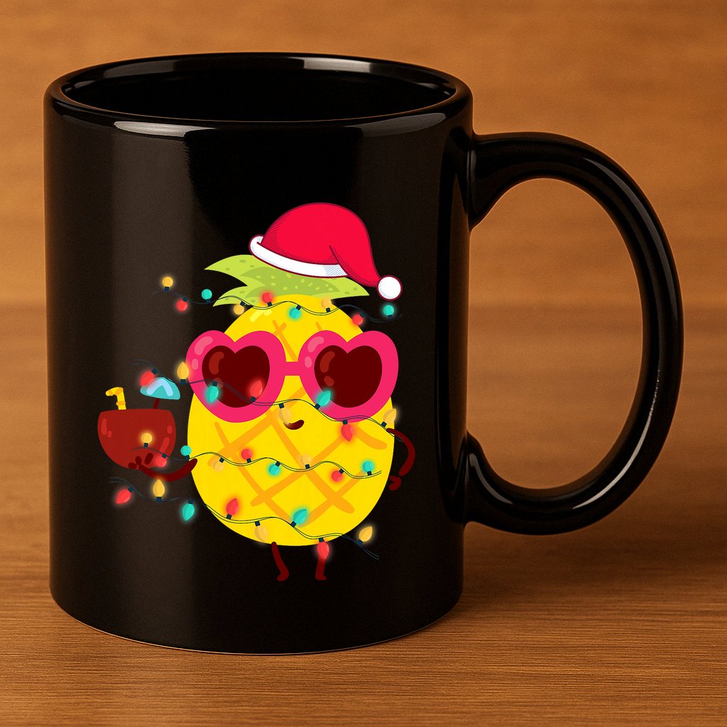 Hawaiian Summer Tropical Xmas Pineapple Christmas In July 11oz C Handle Ceramic Mug